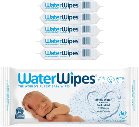 WaterWipes Original Baby Wipes, 99.9% Water Based Wipes, Unscented & Hypoallergenic for Sensitive Skin, Diaper Wipe, 300 count (5 packs)