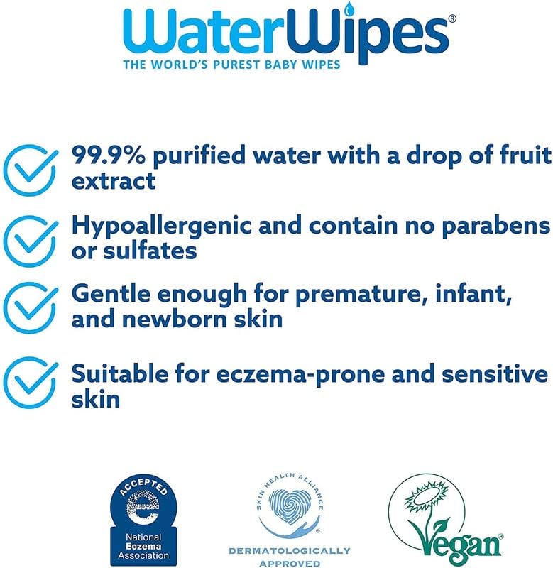 WaterWipes Original Baby Wipes, 99.9% Water Based Wipes, Unscented & Hypoallergenic for Sensitive Skin, Diaper Wipe, 300 count (5 packs)