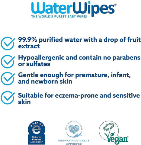 WaterWipes Original Baby Wipes, 99.9% Water Based Wipes, Unscented & Hypoallergenic for Sensitive Skin, Diaper Wipe, 300 count (5 packs)
